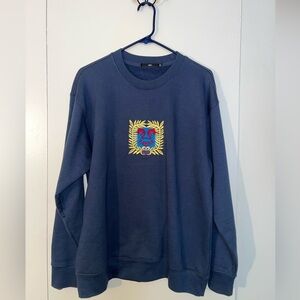 Obey Men’s Crewneck Navy Blue Sweatshirt Embroidered Print Small